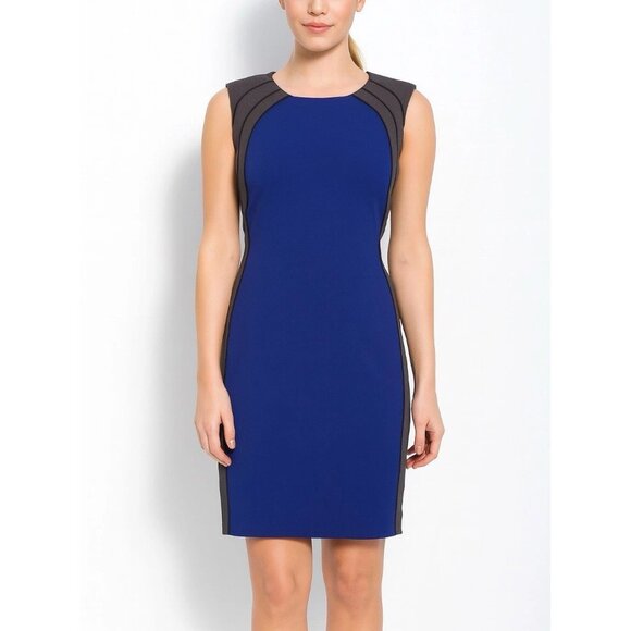 Diane Von Furstenberg Sheath Dress Size 6 Small Ultramarine Blue Colorblock - Picture 1 of 8
